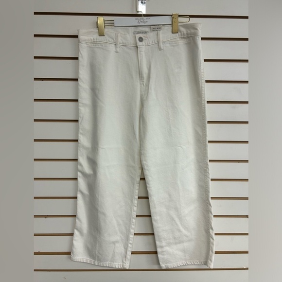 Lucky Brand Wide Leg Mid Rise Crop Jeans White‎ Size 12/31 Barrel Leg NWT Flawed - Picture 1 of 14